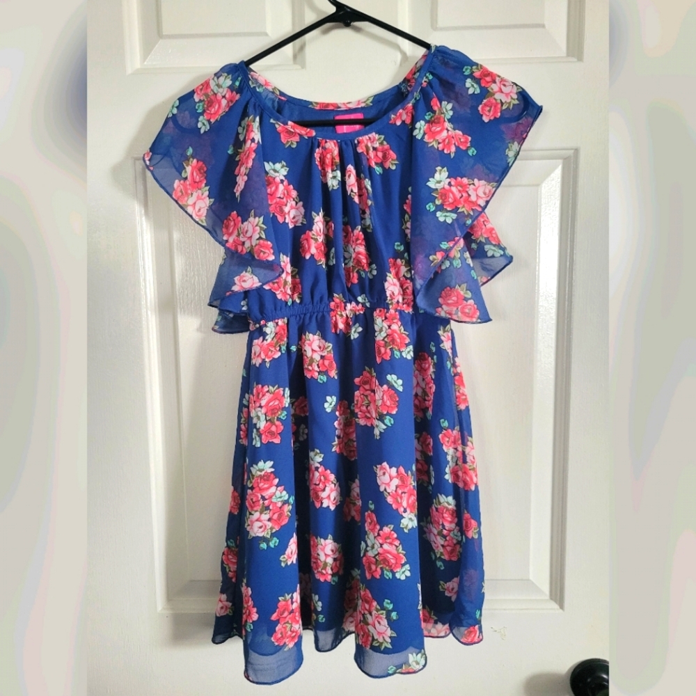 Girls Navy Floral Dress Size 8